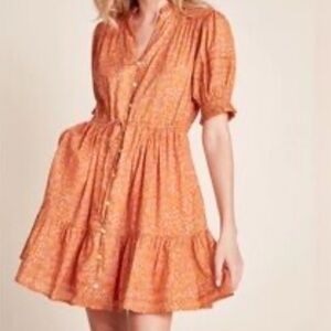 Trovata Birds Of Paradise Phoebe Dress XS Orange Floral Ruffle Cottage Core